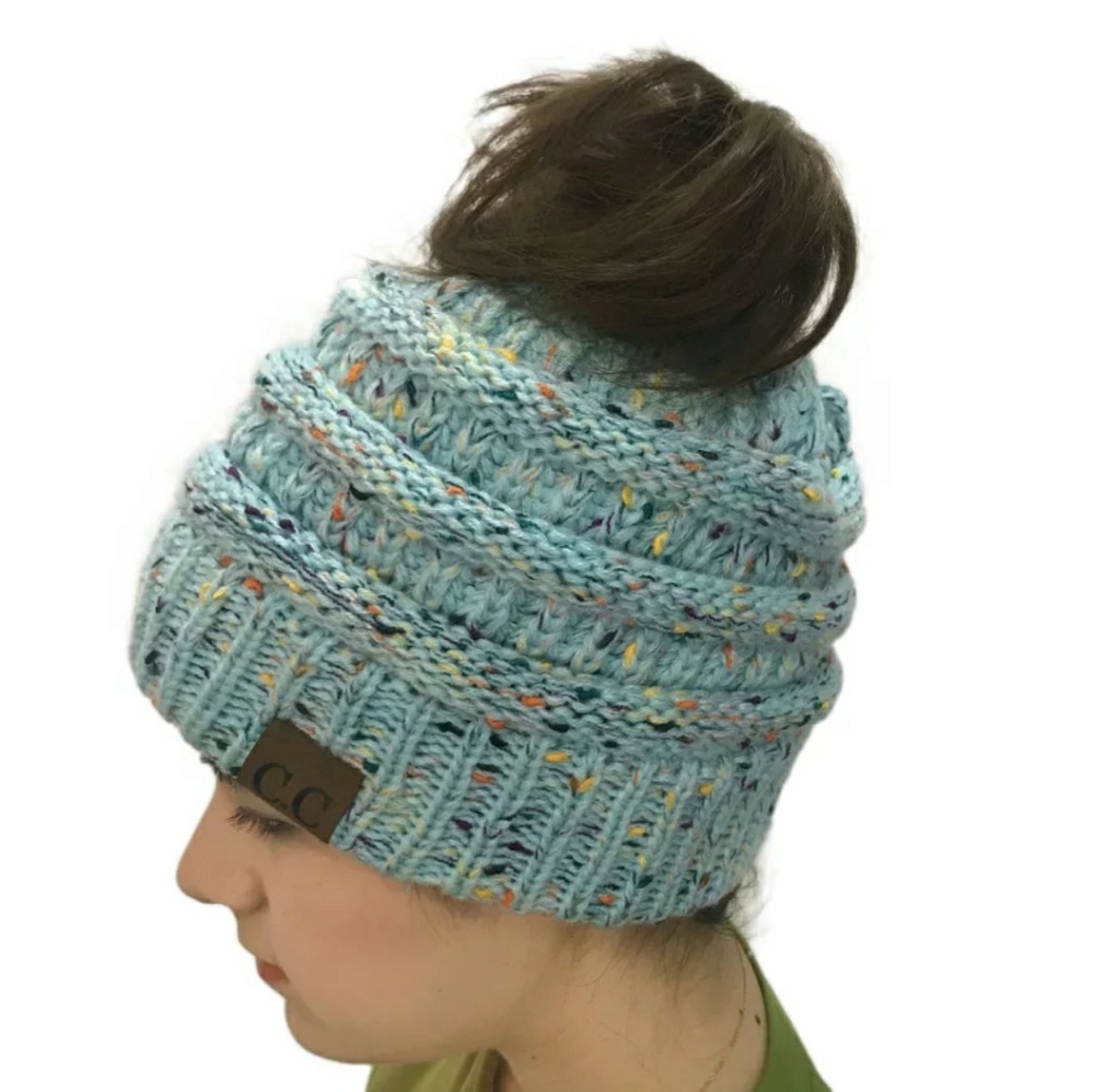 Knit Confetti Ponytail Beanie